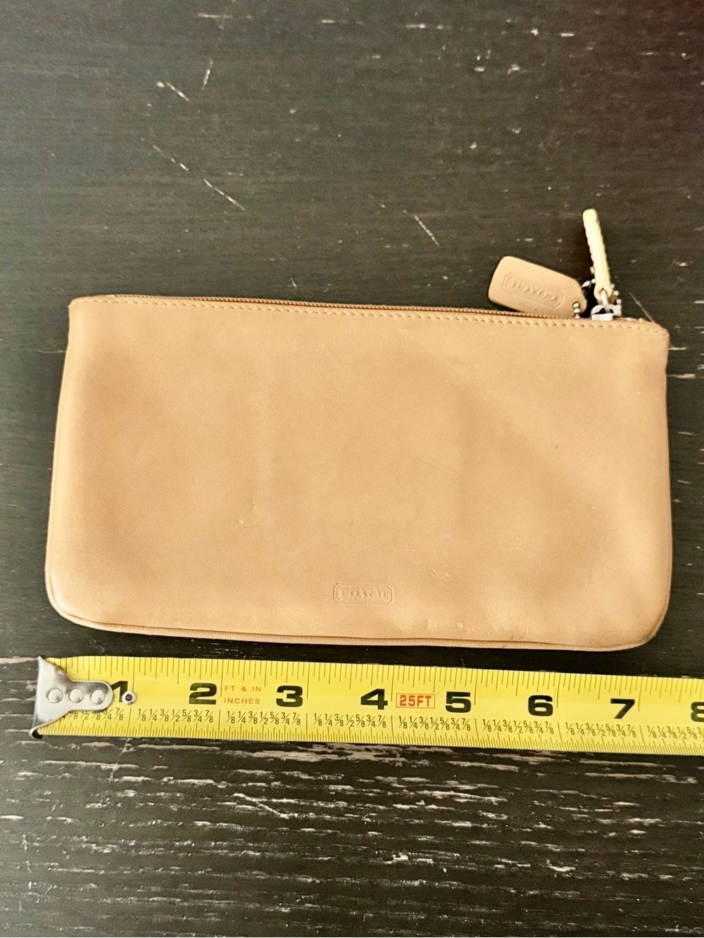 Coach Beige Leather Wristlet Zip Pouch
